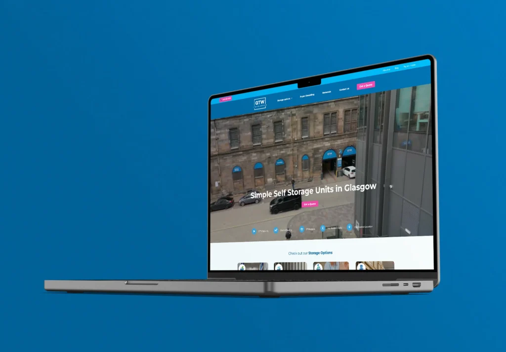 GTW Storage website shown on a laptop