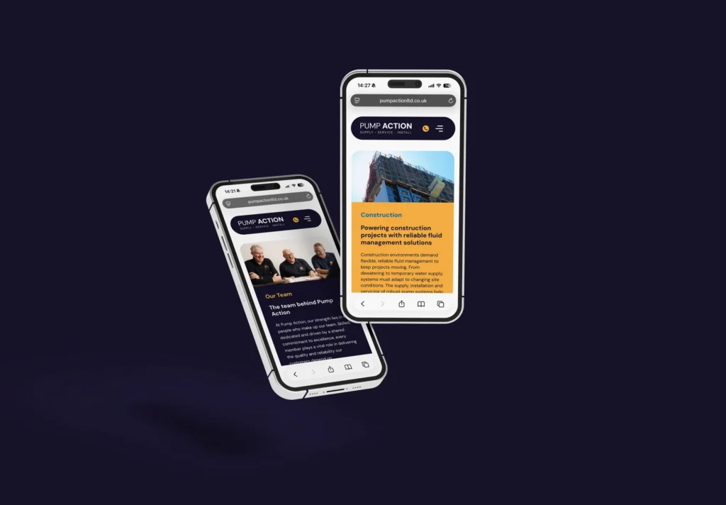 Pump Action website shown on mobile phones